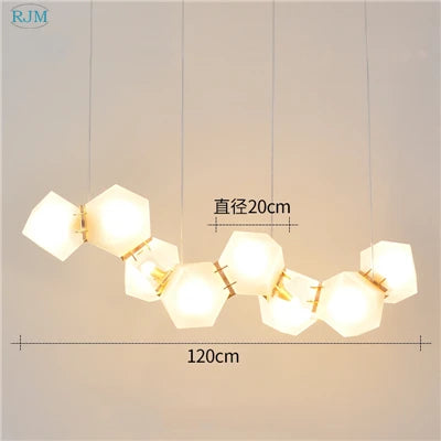 Nordic postmodern geometric molecular glass pendant light for various spaces - vue 8 sur 9