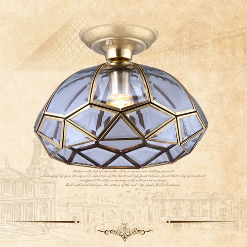 Classic copper ceiling light with vintage glass shade - vue 3 sur 6
