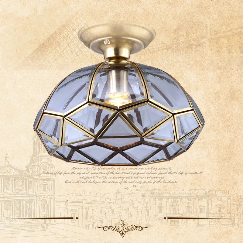 Classic copper ceiling light with vintage glass shade - vue 3 sur 6