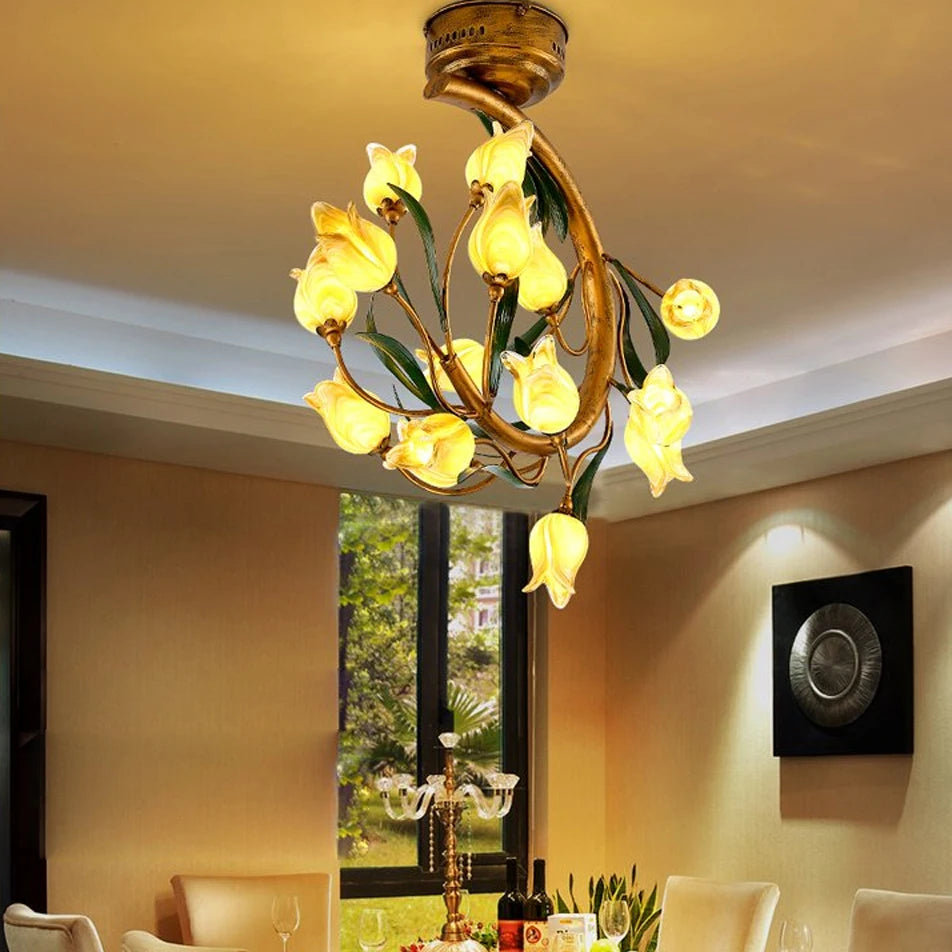 Nordic style decorative glass tulip LED ceiling light - vue 2 sur 8