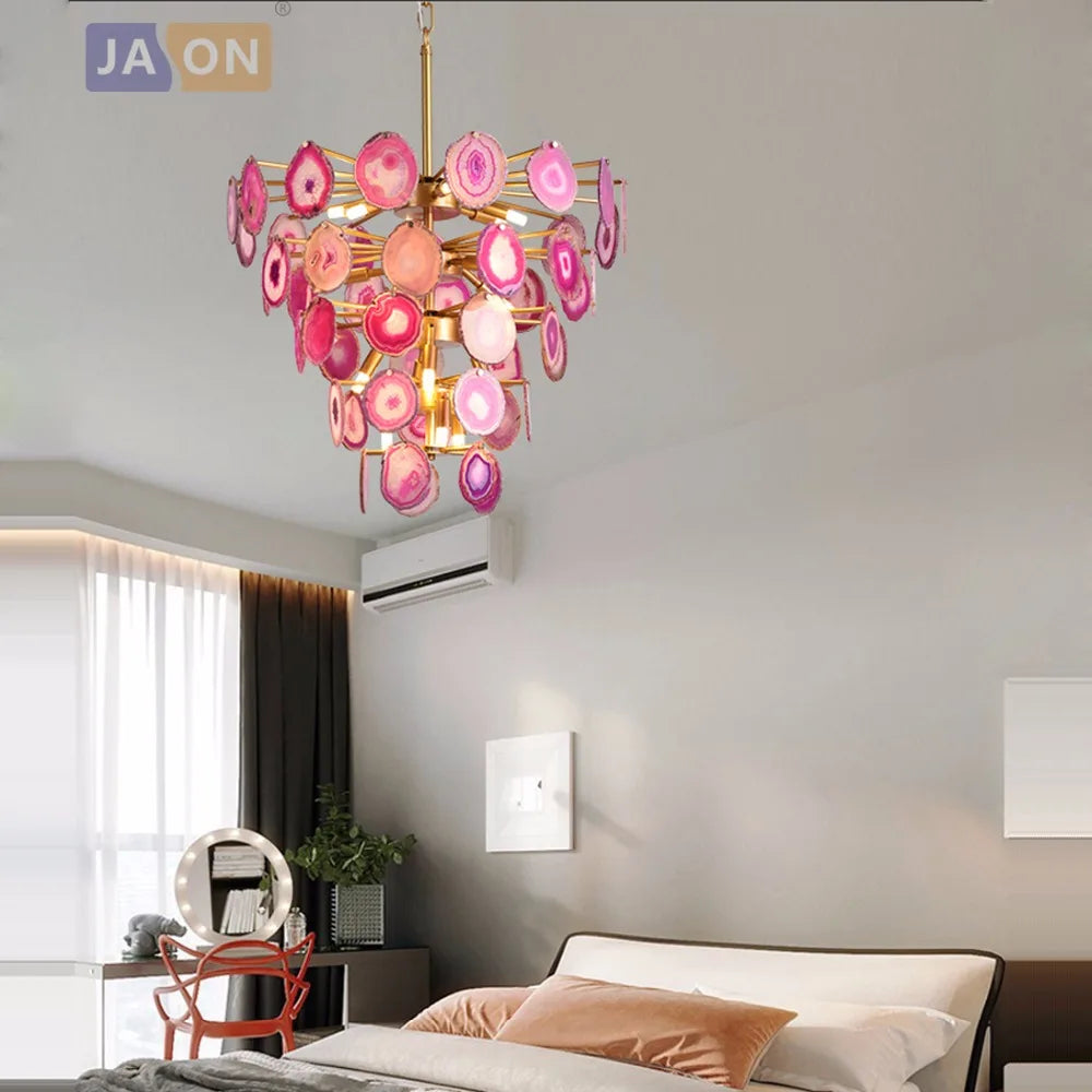Designer iron and agate pendant light for modern interiors