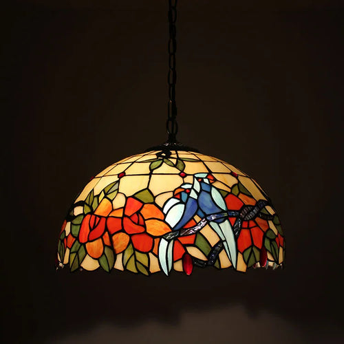 Retro stained glass chandelier for café and restaurant - vue 2 sur 8