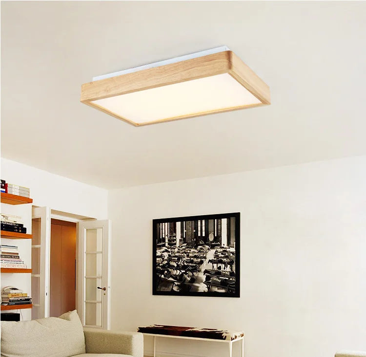 Square wooden LED ceiling light Nordic style - vue 4 sur 6