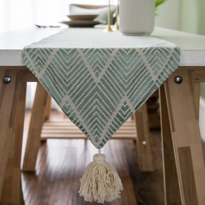 Embroidered table runner with geometric patterns, bohemian style