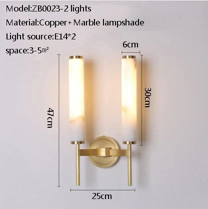 Elegant and simple copper and natural marble wall light
