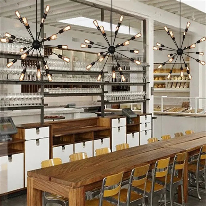 Retro industrial LED chandelier GZMJ with multiple heads - vue 5 sur 6
