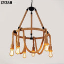 Vintage industrial style hemp rope pendant light