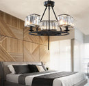 Wrought iron and crystal chandelier in retro industrial style