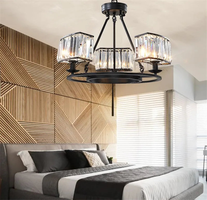 Wrought iron and crystal chandelier in retro industrial style - vue 6 sur 6