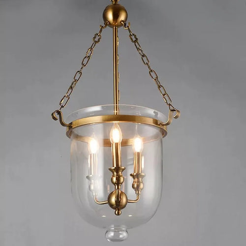 Classic LED pendant light with iron chain and gold body - vue 2 sur 6