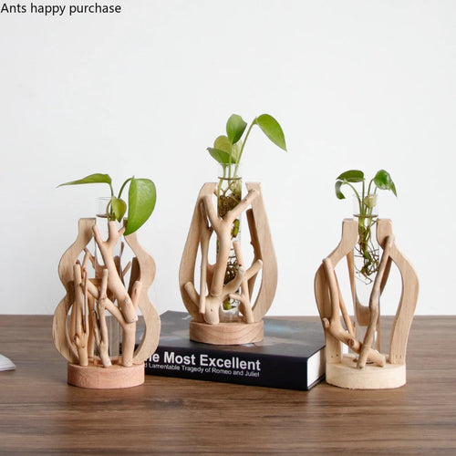 handmade solid wood vase for flowers and creative decoration - vue 2 sur 14
