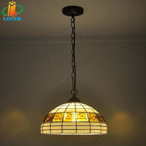European style brick chandelier with antique Tiffany glass lampshade - vue 3 sur 6