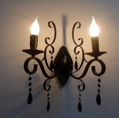 Vintage metal and crystal double head wall light - vue 7 sur 6