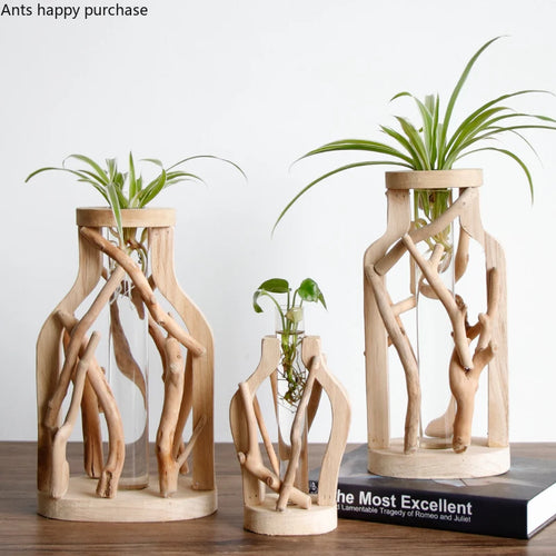 handmade solid wood vase for flowers and creative decoration