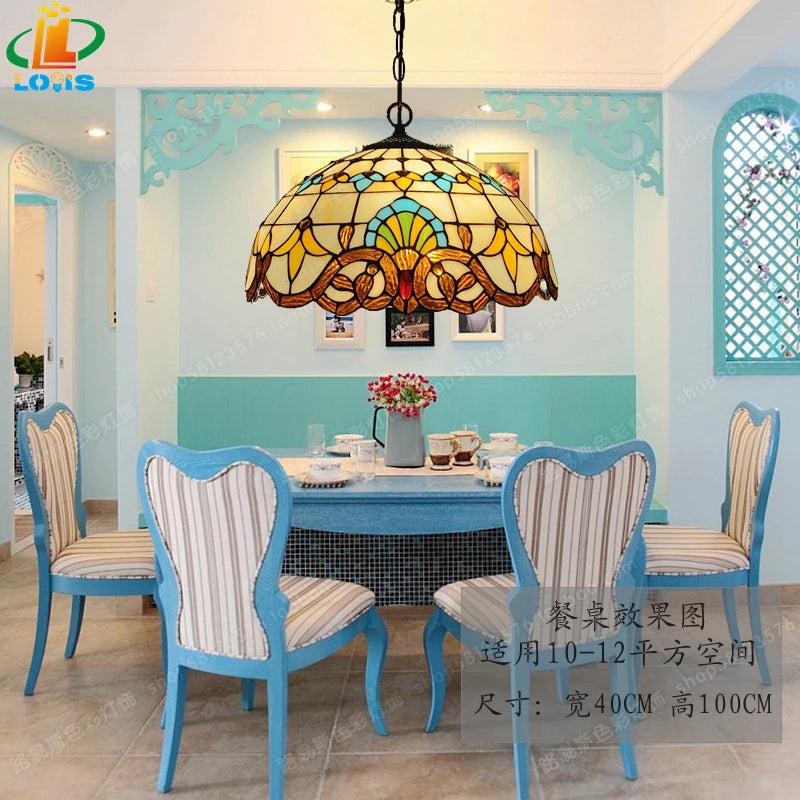 Tiffany glass chandelier for antique European cafés and restaurants