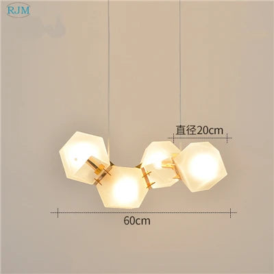 Nordic postmodern geometric molecular glass pendant light for various spaces - vue 10 sur 9