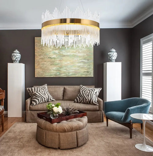 Luxury modern crystal pendant light with gold glass rods - vue 2 sur 6