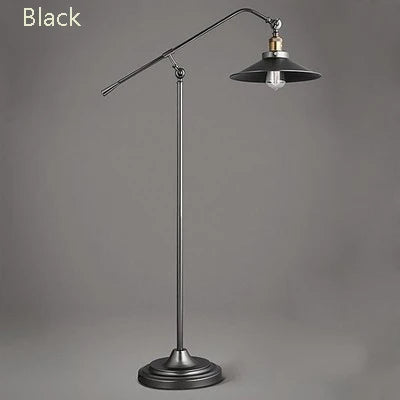 Vintage industrial wrought iron long arm floor lamp - vue 8 sur 7