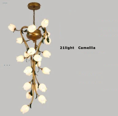 Nordic iron pendant light with glass lily, tulip and camellia for decorative lighting - vue 8 sur 12
