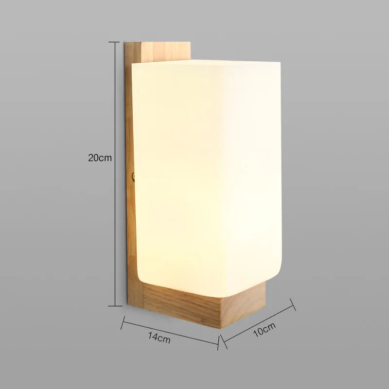 Modern wooden wall light with night light and frosted shade - vue 4 sur 7