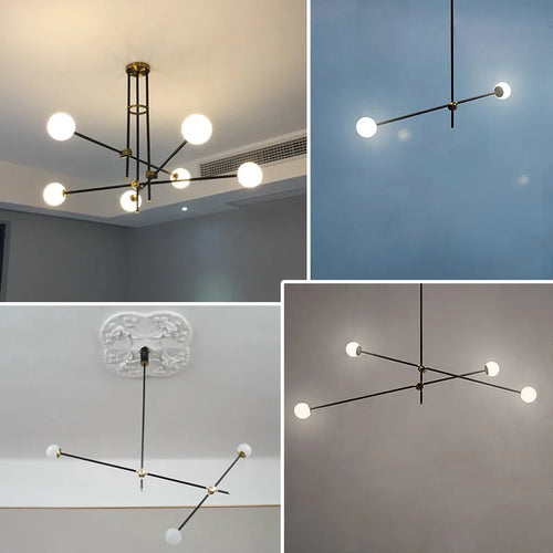 Lightweight metal chandelier with elegant glass spheres - vue 4 sur 6