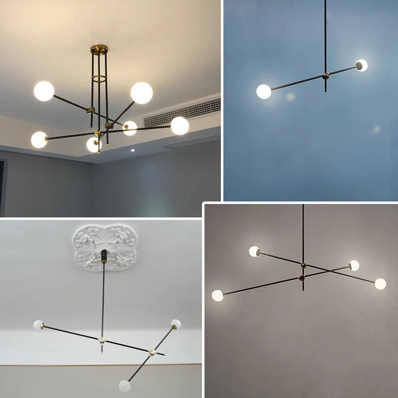 Lightweight metal chandelier with elegant glass spheres - vue 4 sur 6