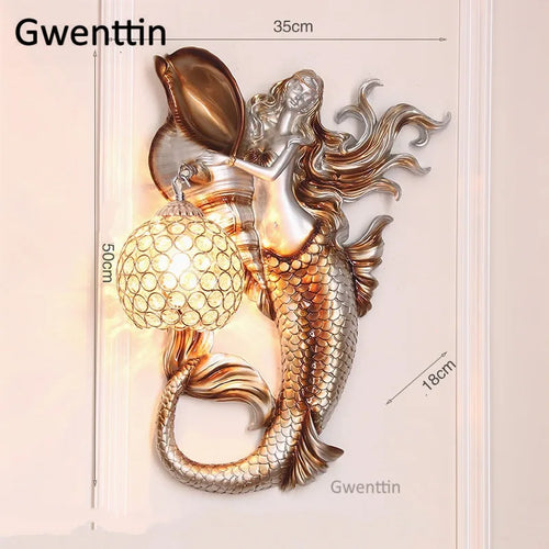 applique murale sirène en résine européenne avec lumière LED décorative - vue 13 sur 16