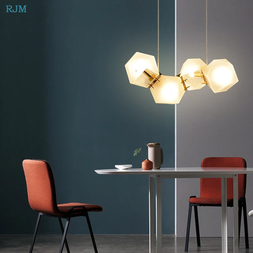 Nordic postmodern geometric molecular glass pendant light for various spaces - vue 4 sur 9