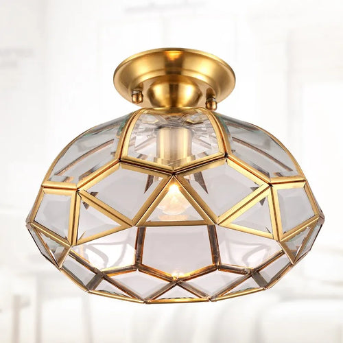 Classic copper ceiling light with vintage glass shade - vue 2 sur 6