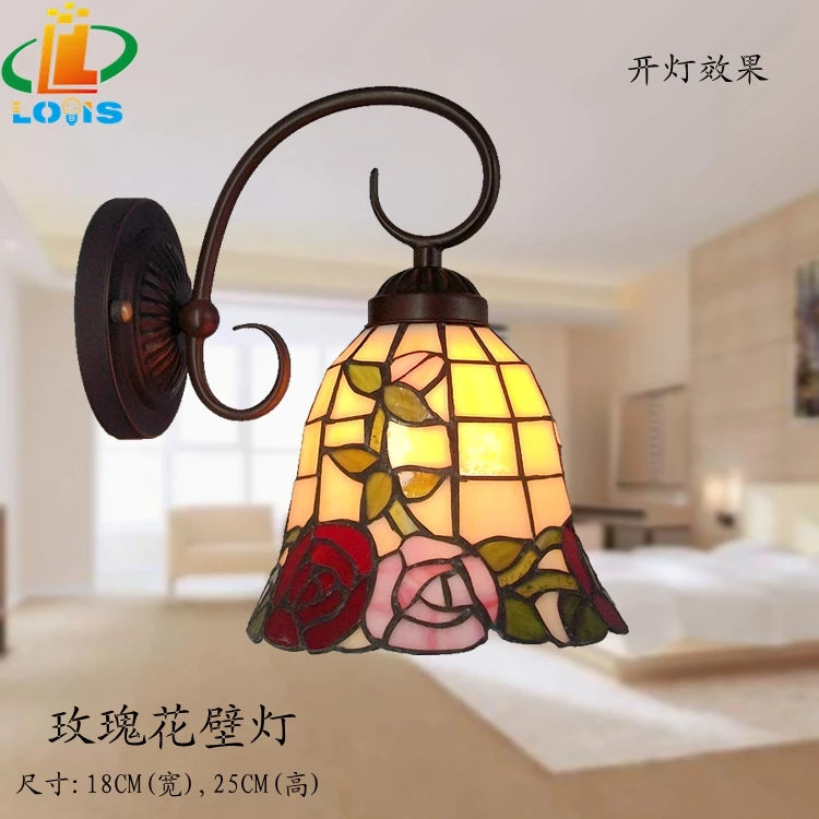 Antique rose tiffany style wall light for elegant decorative lighting
