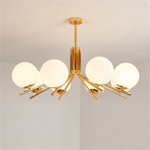Modern LED chandelier with gold metal shade