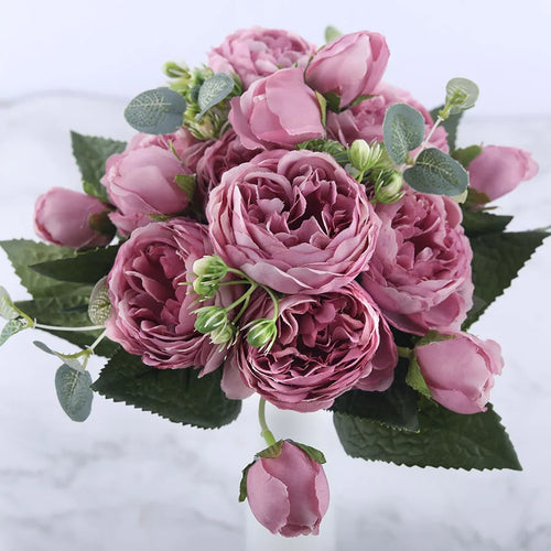 Artificial silk peony flower bouquet for indoor decoration - vue 10 sur 18