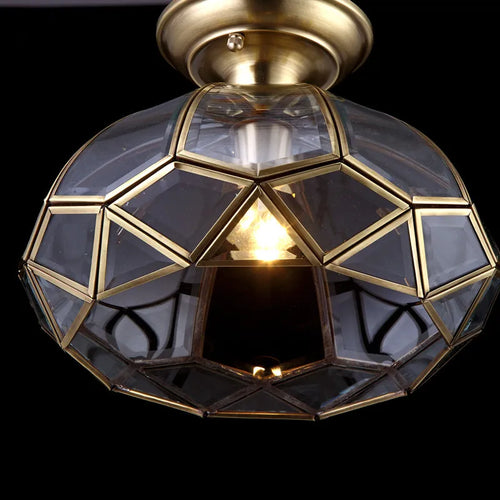 Classic copper ceiling light with vintage glass shade - vue 6 sur 6
