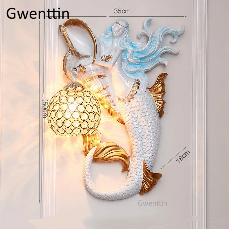 applique murale sirène en résine européenne avec lumière LED décorative - vue 5 sur 16
