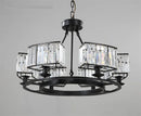 Wrought iron and crystal chandelier in retro industrial style