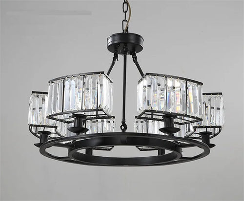 Wrought iron and crystal chandelier in retro industrial style - vue 2 sur 6