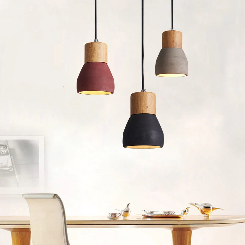 Gzmj wood and cement pendant light with vintage industrial decor