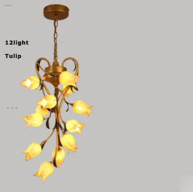 Nordic iron pendant light with glass lily, tulip and camellia for decorative lighting