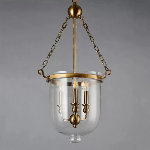 Classic LED pendant light with iron chain and gold body - vue 3 sur 6