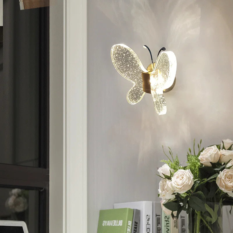 modern crystal butterfly wall light for home decor
