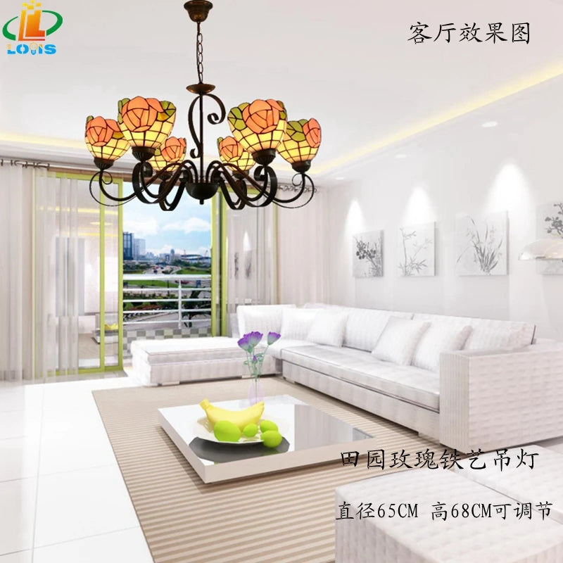 Modern European 6 head iron chandelier with glass lighting