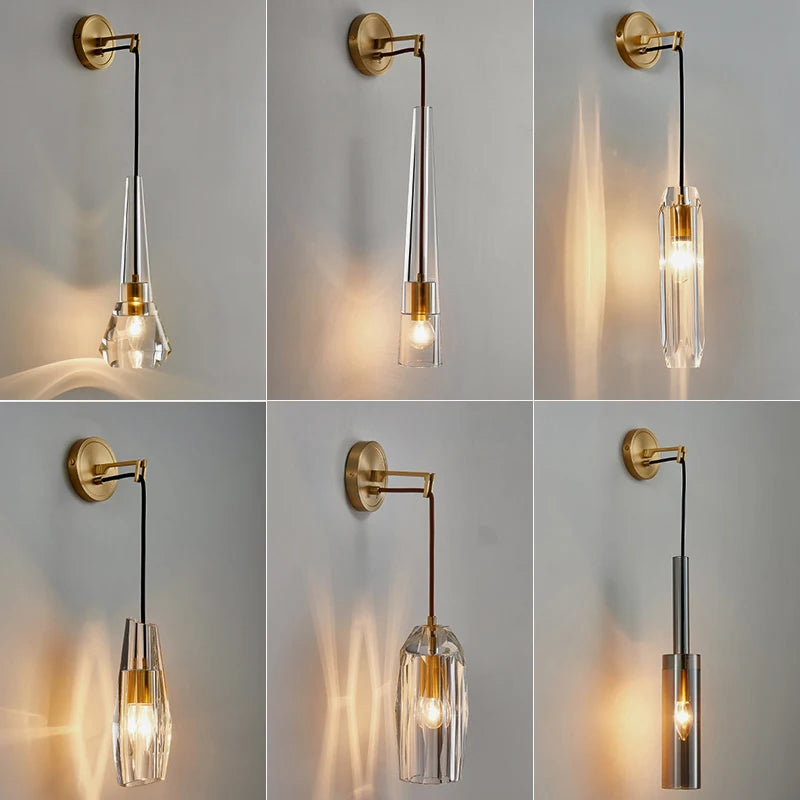 Nordic crystal and copper modern minimalist wall light