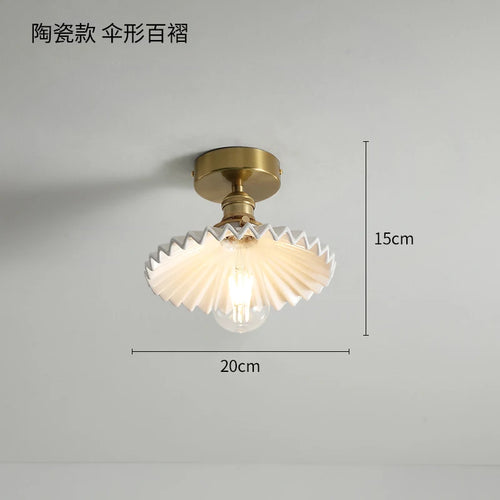 Nordic copper LED ceiling light with switch for bedroom, living room, stairway, ceramic mount - gold finish - vue 10 sur 10