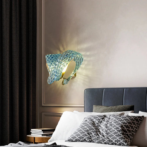 Art deco copper and blue glass wall light with elegant design - vue 2 sur 14