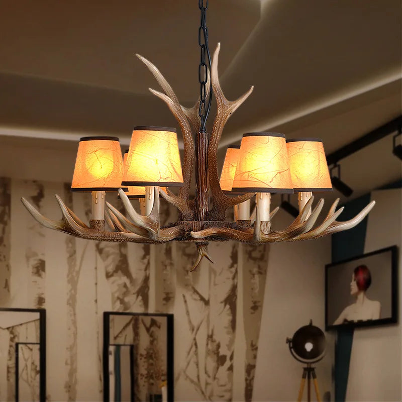 Retro resin and wood chandelier for restaurant café bar - vue 3 sur 7