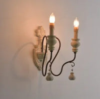 Vintage industrial style wood and iron wall light