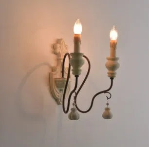 Vintage industrial style wood and iron wall light