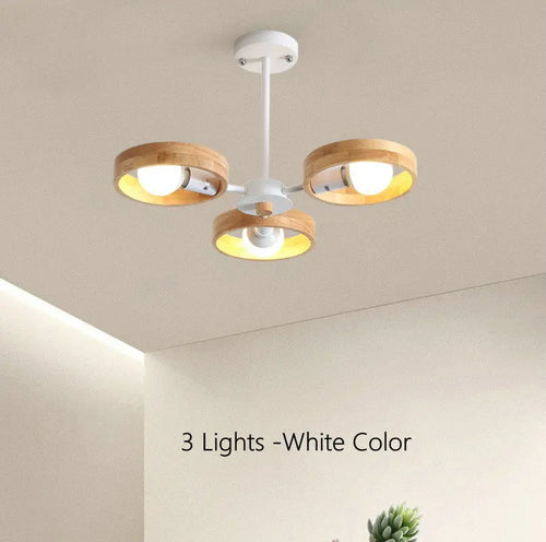 Nordic wooden chandelier lamp for living room, bedroom and dining room, round wood lampshade, black E27 pendant light