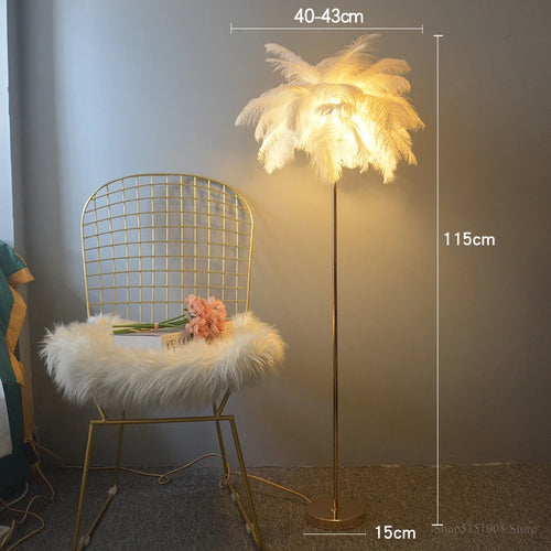 Nordic ostrich feather floor lamp with LED lighting - vue 12 sur 12