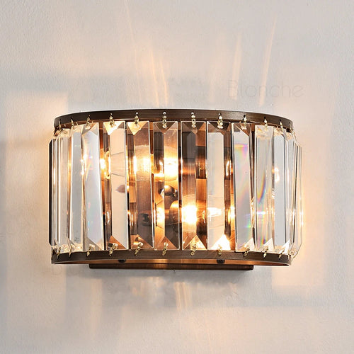 Modern glass and black metal double head wall light - vue 5 sur 7